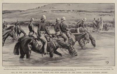 Vida en el campamento en el río Mooi que ha sido bombardeado por los bóers, caballería abrevando caballos de Frank Dadd